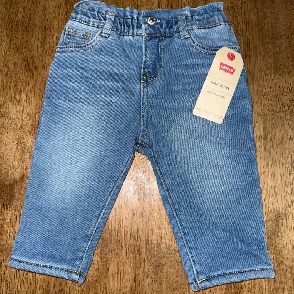 NEW LEVI’S SHERPA FLEECE LINED PULL UP ELASTIC WAISTBAND DENIM JEANS SZ 9months